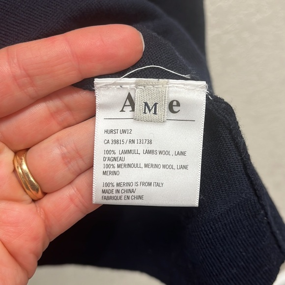 Acne Hurst Knit Long Sleeve Layered Sweater Navy & Gray Size M Merino Wool - Picture 7 of 10